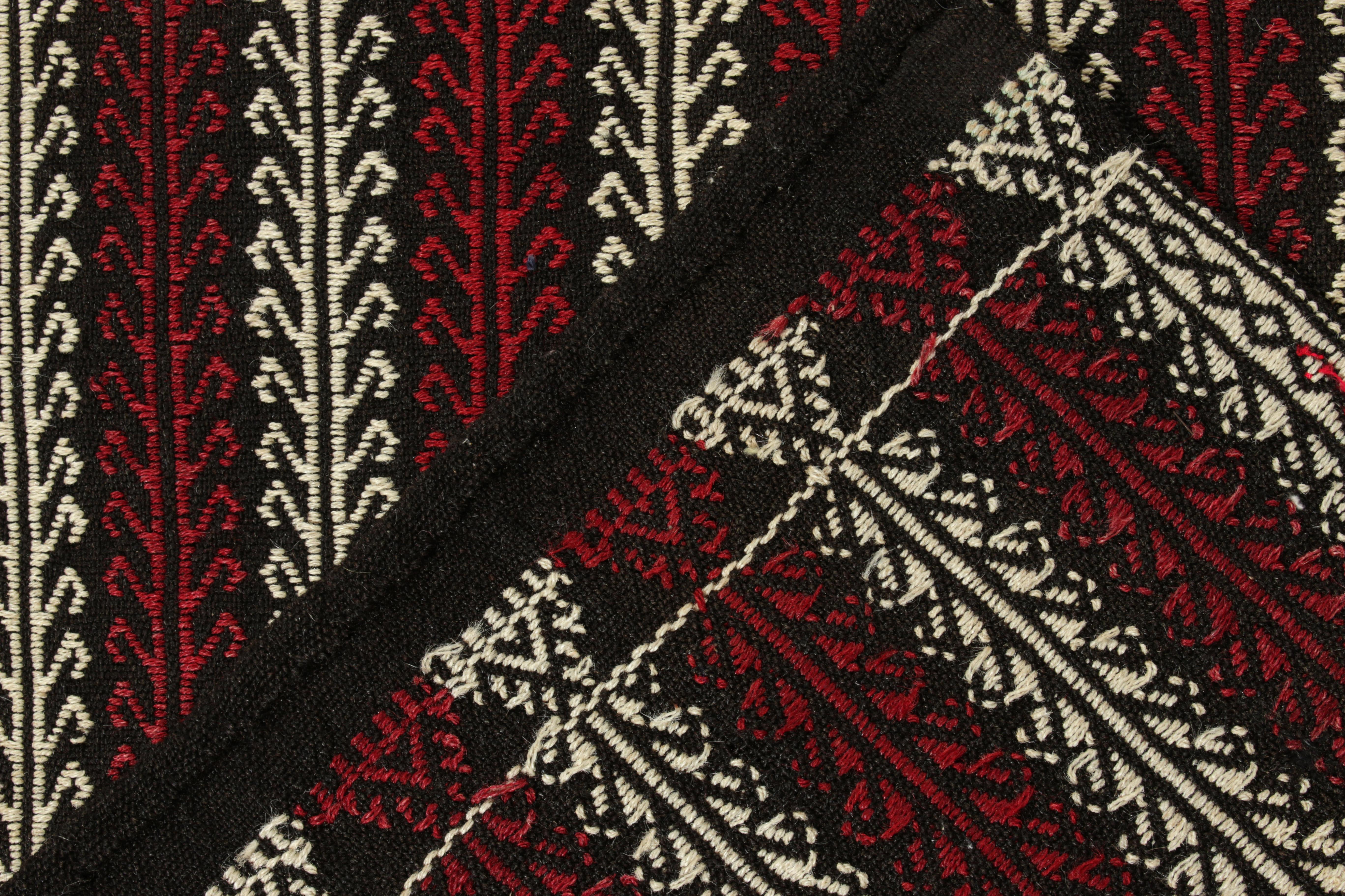 Early 20th Century Vintage Turkish Kilim Runner in Black, White Embroidered Stripes by Rug & Kilim For Sale