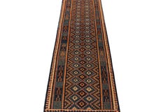 Handwoven Vintage Turkish Kilim Runner in Gold-Orange Geometric by Rug & Kilim