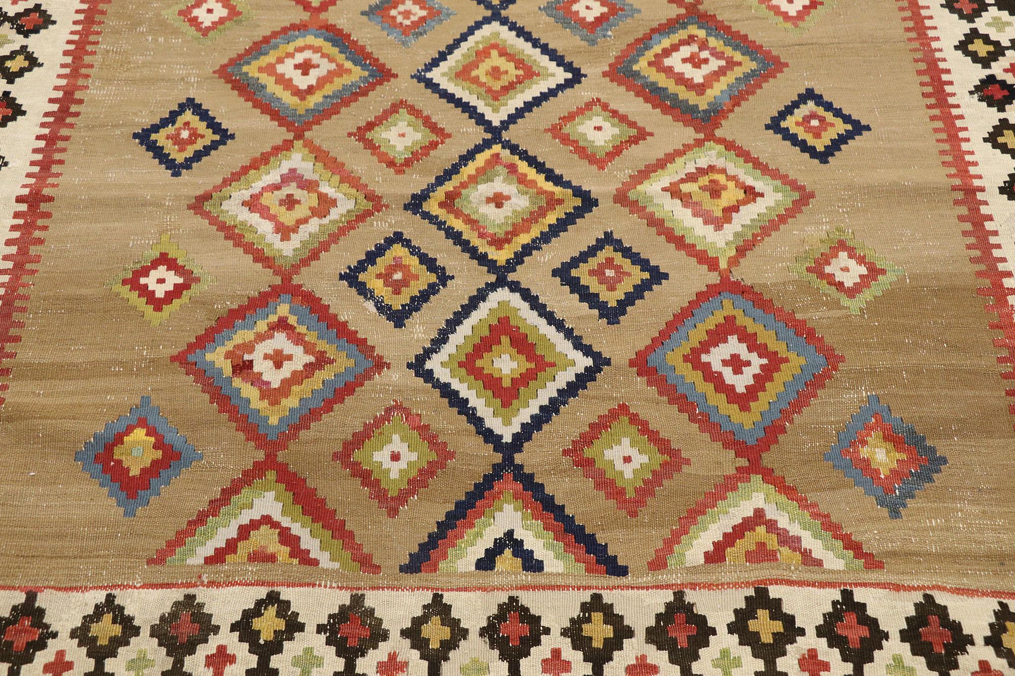 Handwoven Vintage Turkish Kilim Runner with Tribal Style In Good Condition For Sale In Dallas, TX