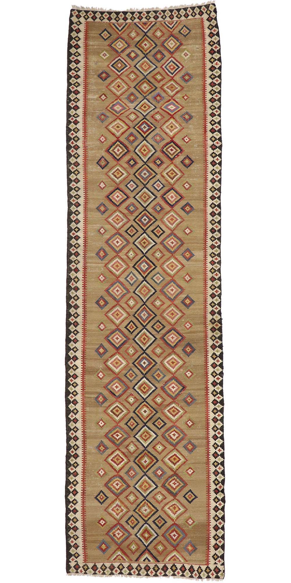 Handwoven Vintage Turkish Kilim Runner with Tribal Style For Sale 3
