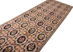 Handwoven Vintage Wilton Rug in Beige & Green Floral Pattern by Rug & Kilim