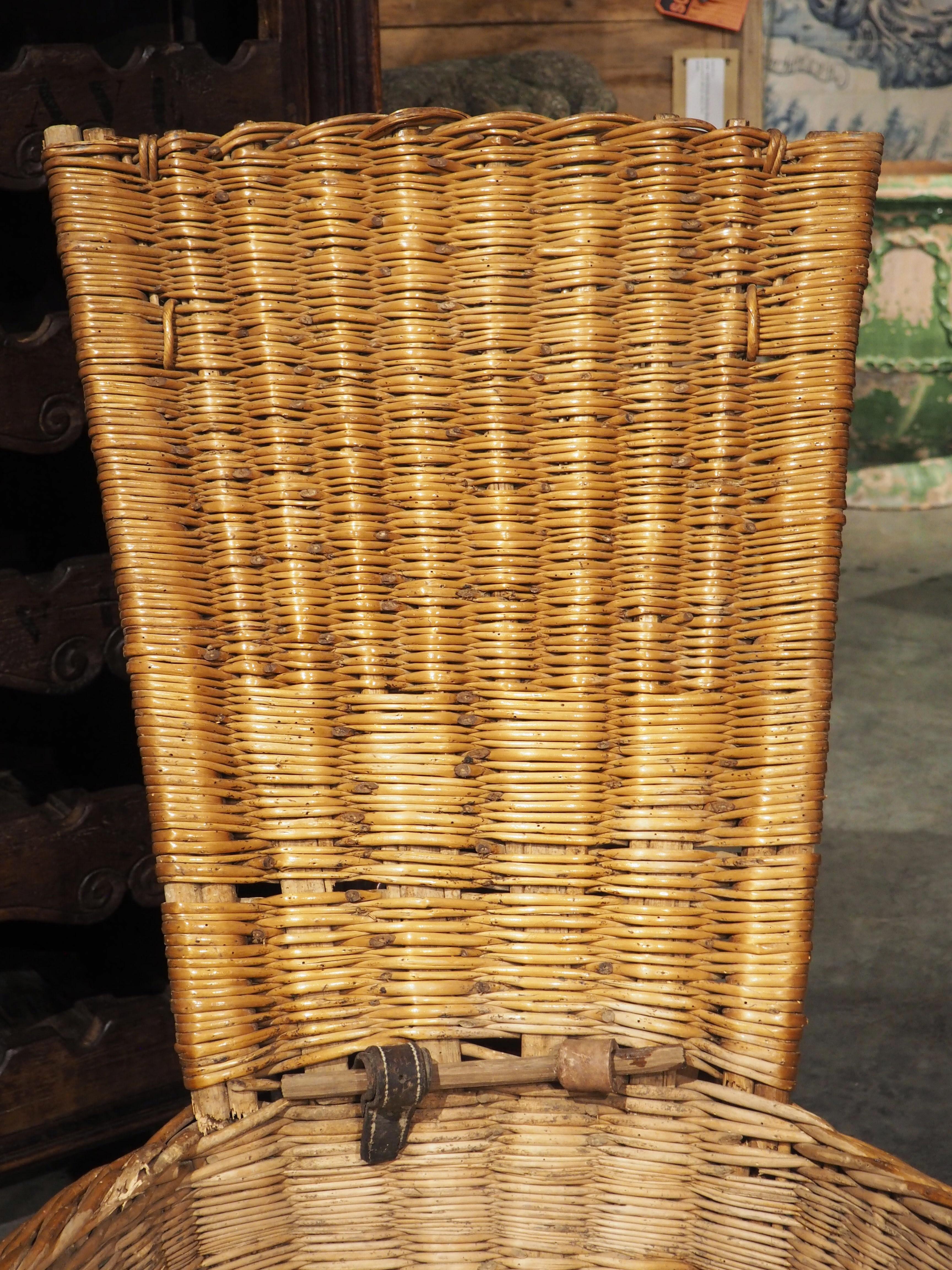 French Handwoven Wine Grape Harvesting Basket from Beaune France, circa 1890