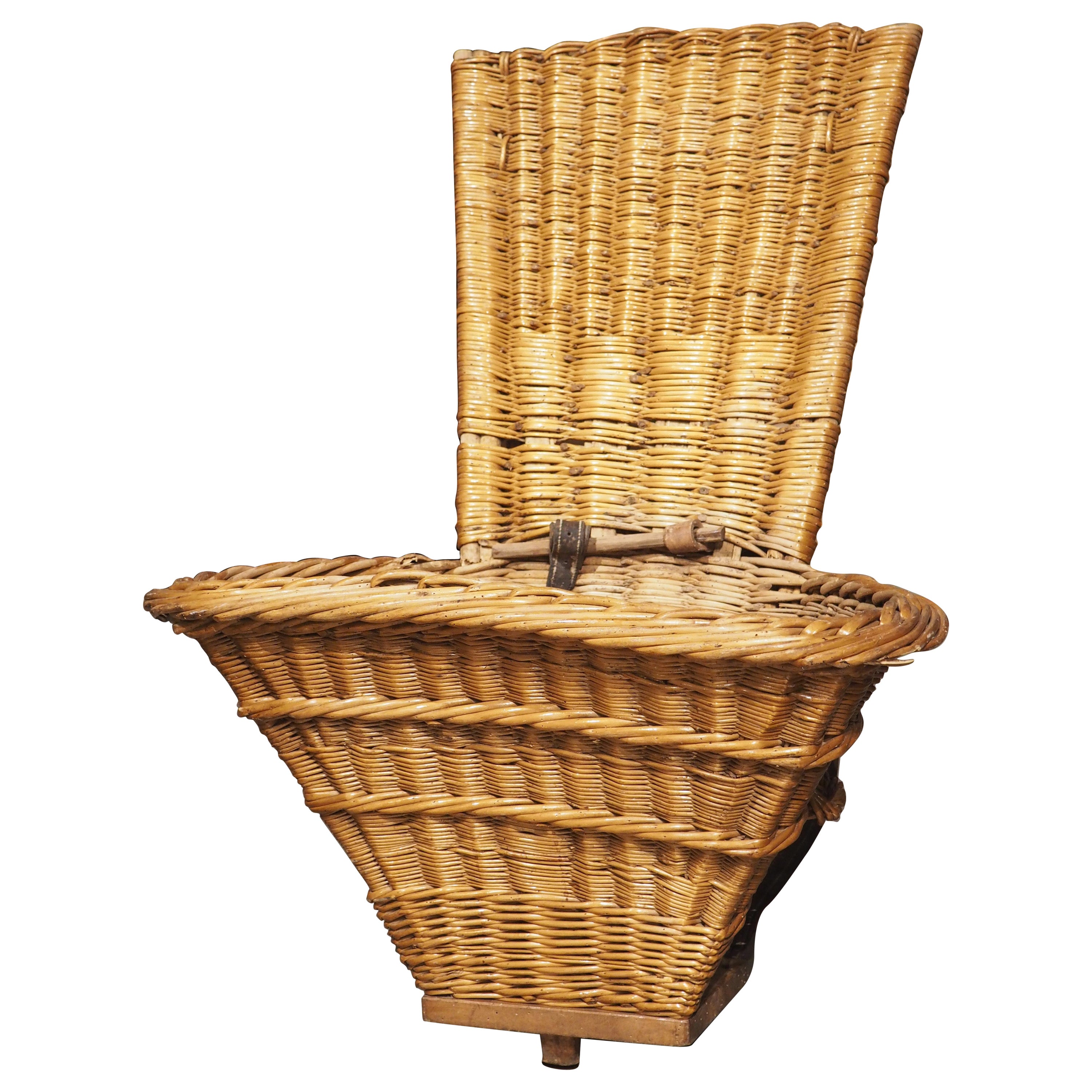 Handwoven Wine Grape Harvesting Basket from Beaune France, circa 1890