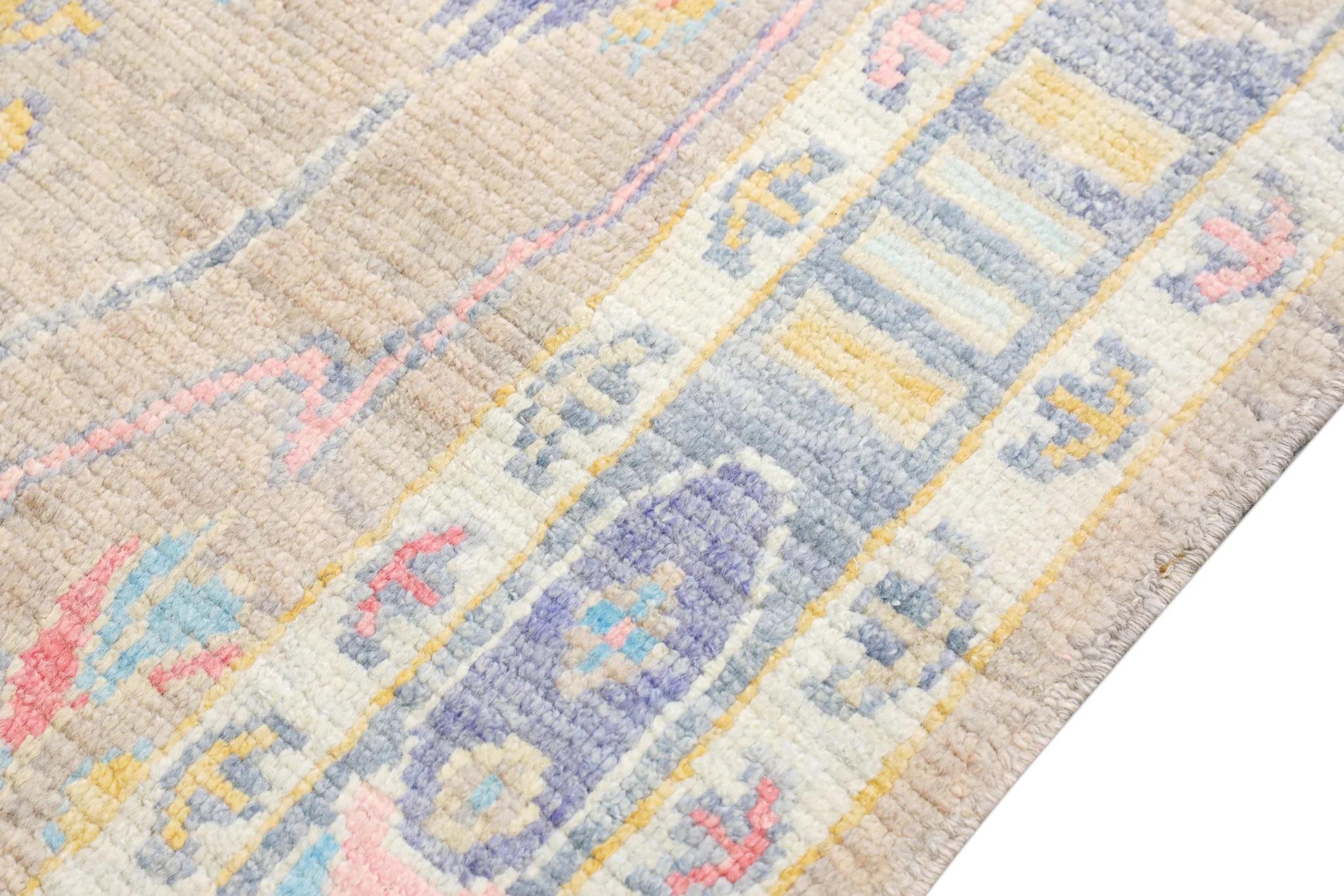 Contemporary Handwoven Wool Carpet Turkish Oushak Rug 5'5