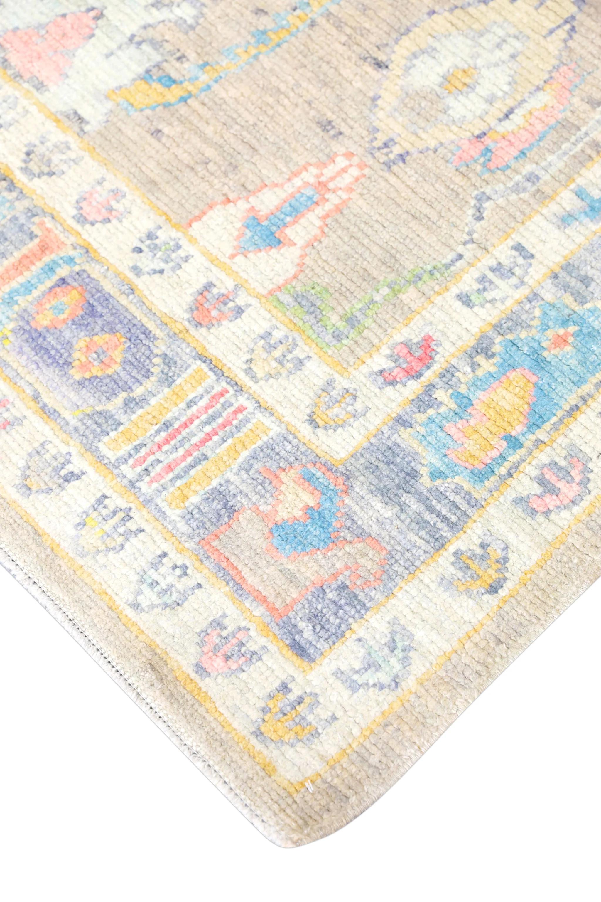 Handwoven Wool Carpet Turkish Oushak Rug 5'5