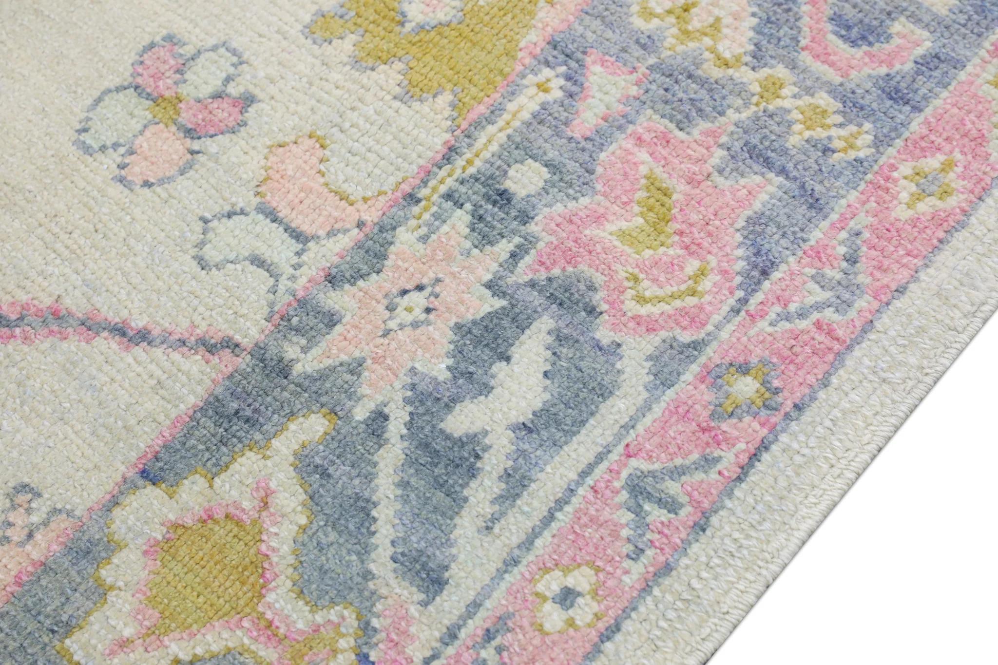 Contemporary Handwoven Wool Turkish Oushak Rug  Carpet 5'8