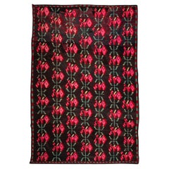 Tappeto Kilim anatolico in lana tessuto a mano con motivi floreali enigmatici