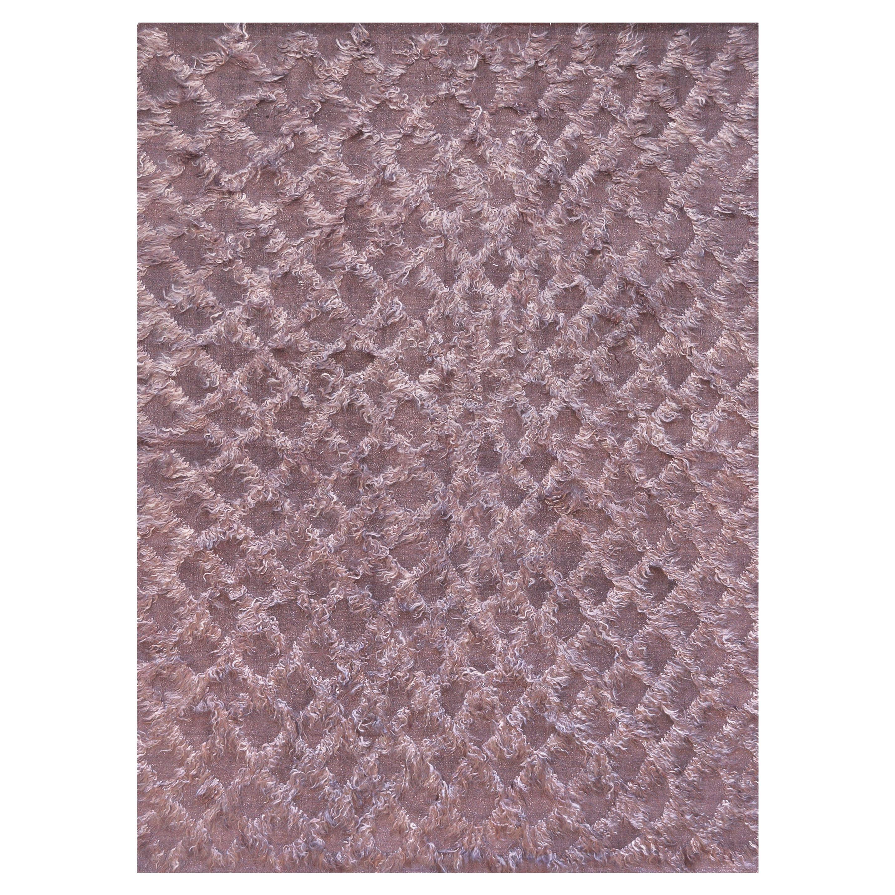Handwoven Wool and Mohair Tufted Trellis Rug For Sale