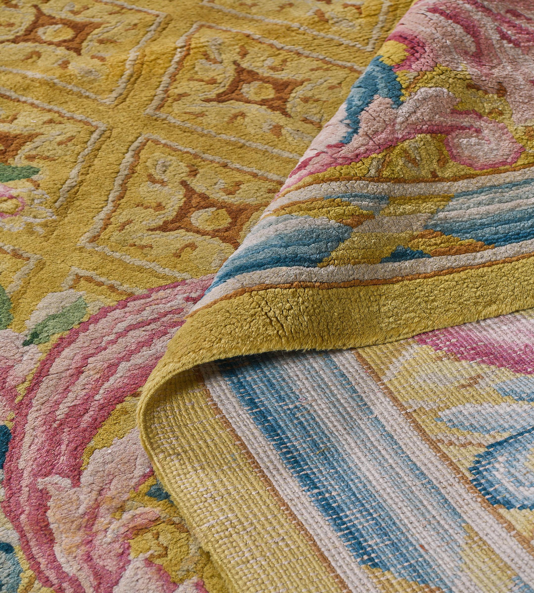 Tapis en laine tissé à la main, Antiquities Circa-1900 Jaune, Savonnerie espagnole en vente 4