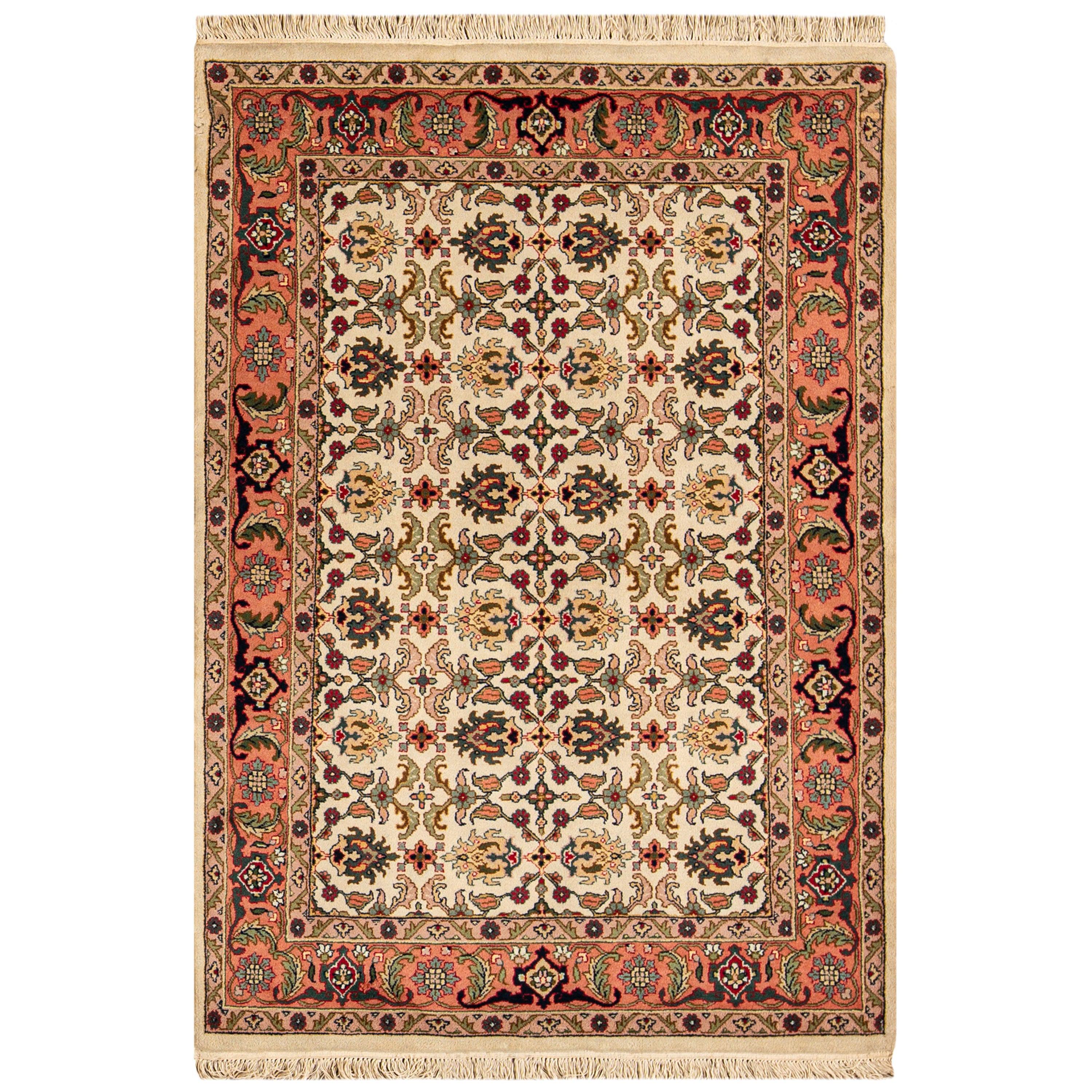 Handwoven Wool Area Rug 4'2 x 6'2 For Sale
