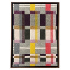 Œuvre d'art tissée à la main, style « colour block », milieu du siècle, Art déco, Bauhaus, avec cadre en bois