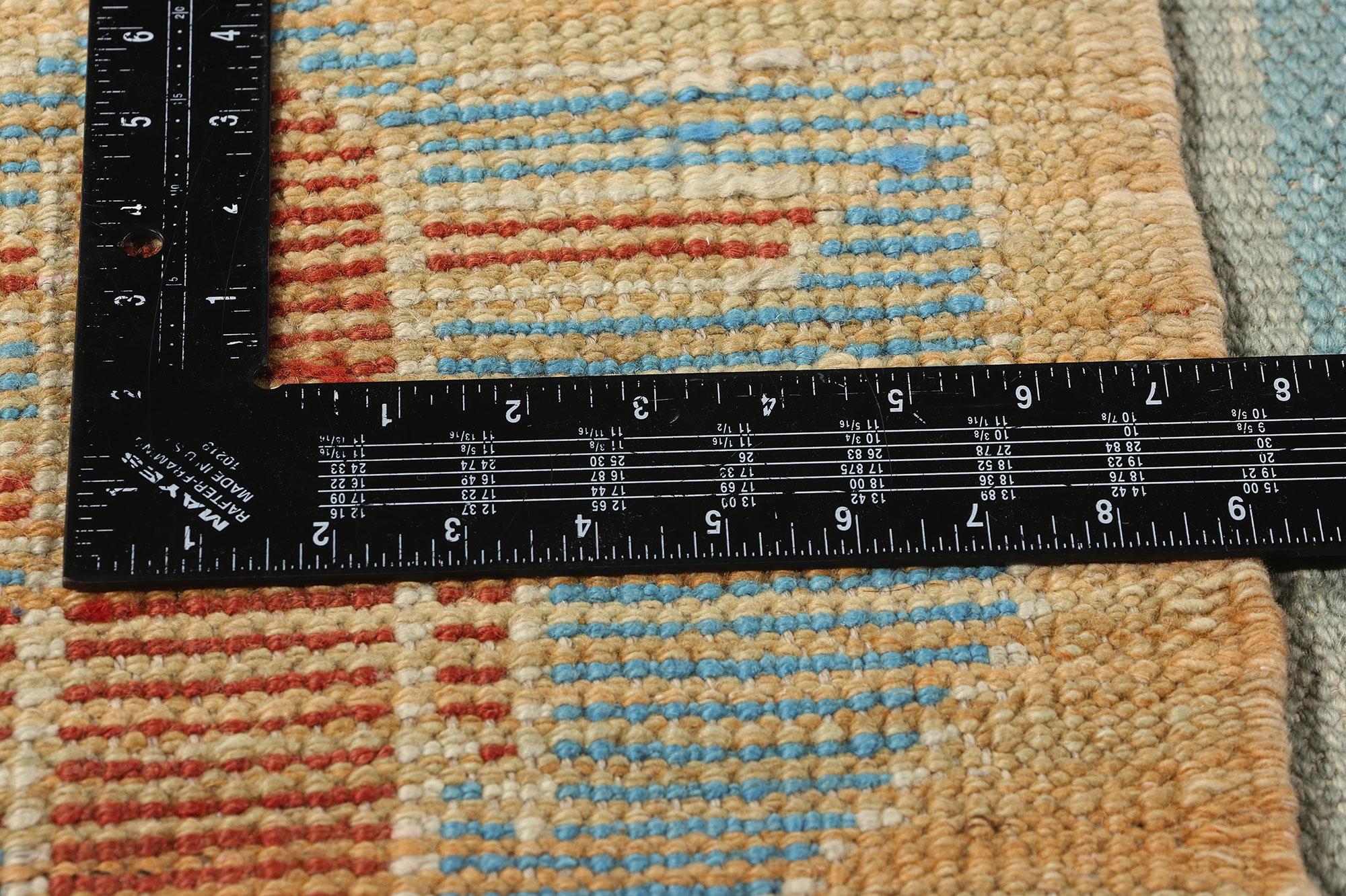 Handgewebter blauer türkischer Flachgewebe-Teppich aus Wolle Contemporary, 10'00 x 14'10 (21. Jahrhundert und zeitgenössisch) im Angebot