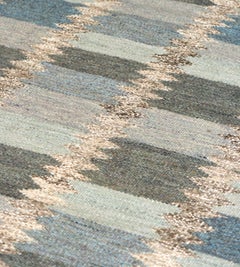 Handwoven Wool Flatweave Swedish Rug, Modern Geometric Design, New