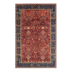Handwoven Wool Heriz Style Area Rug, Geometric Medallion Carpet, 5′3″ × 8′2″