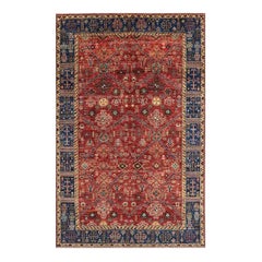 Handwoven Wool Heriz Style Area Rug, Geometric Medallion Carpet, 5′3″ × 8′2″