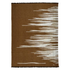 Tappeto Kilim in lana intrecciata a mano Ege No 3, contemporaneo, marrone cannella e bianco dune