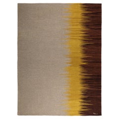 Tappeto Kilim in lana tessuto a mano Yakamoz No 3 Grigio terra Senape e Marrone