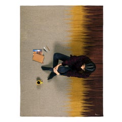 Handwoven Wool Kilim Rug Yakamoz No 3 Earthy Gray Mustard and Maroon