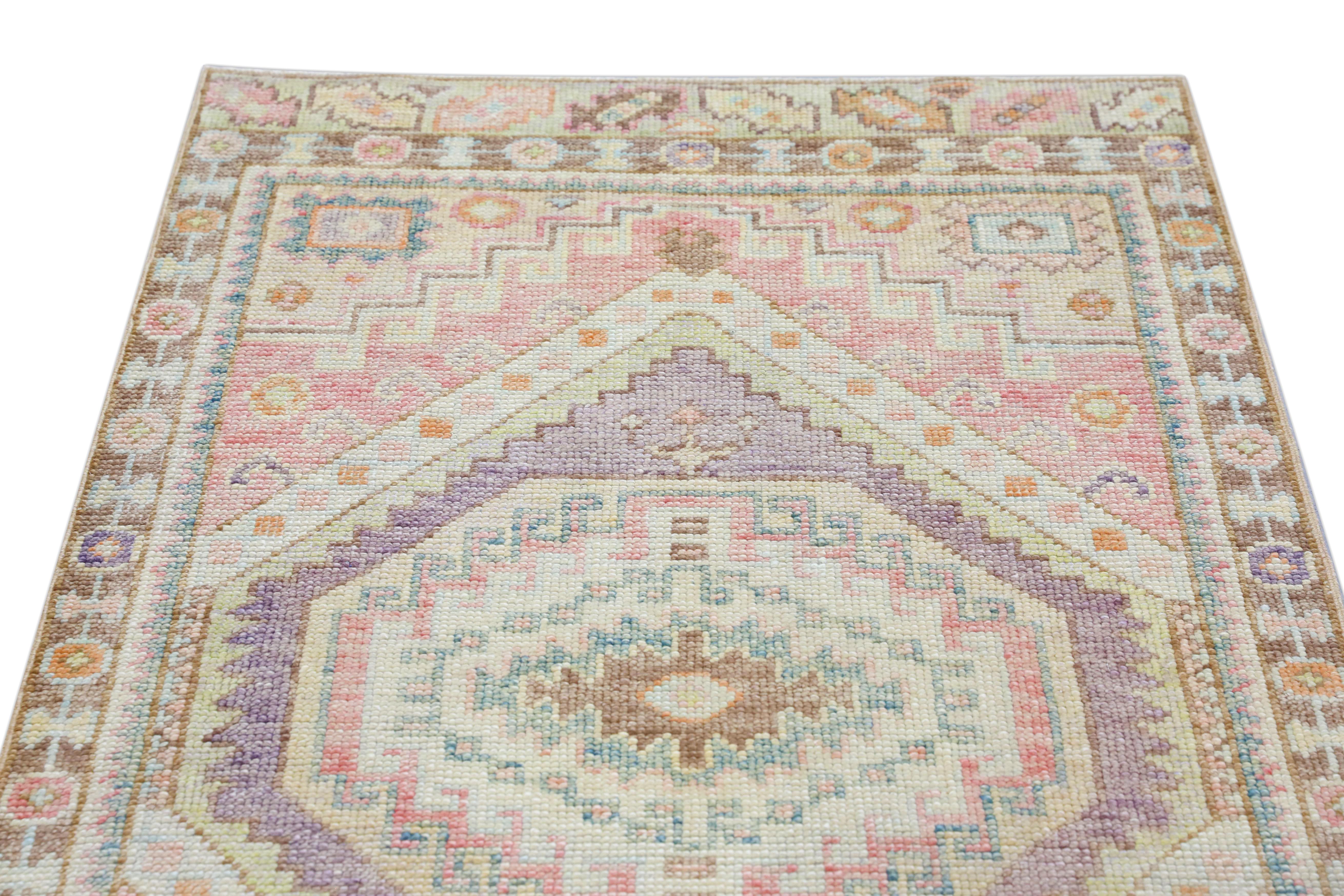 Modern Handwoven Wool Oriental Turkish Oushak Rug 2'11