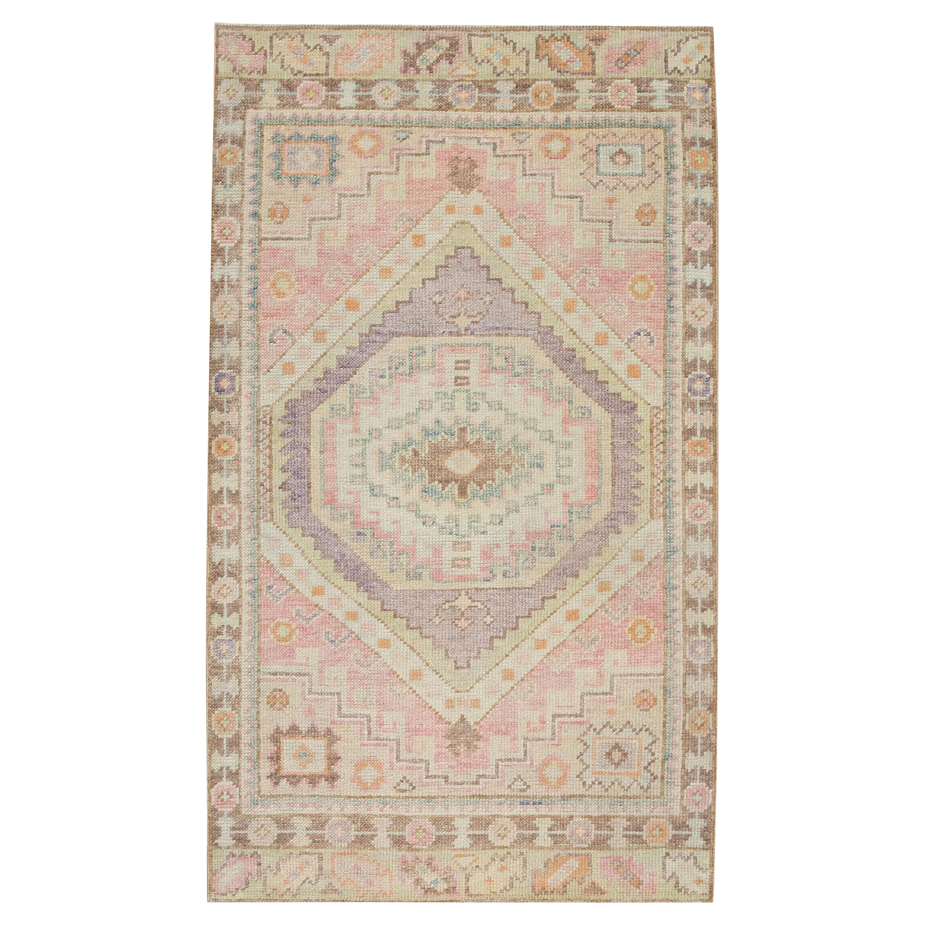 Handwoven Wool Oriental Turkish Oushak Rug 2'11" x 5' For Sale
