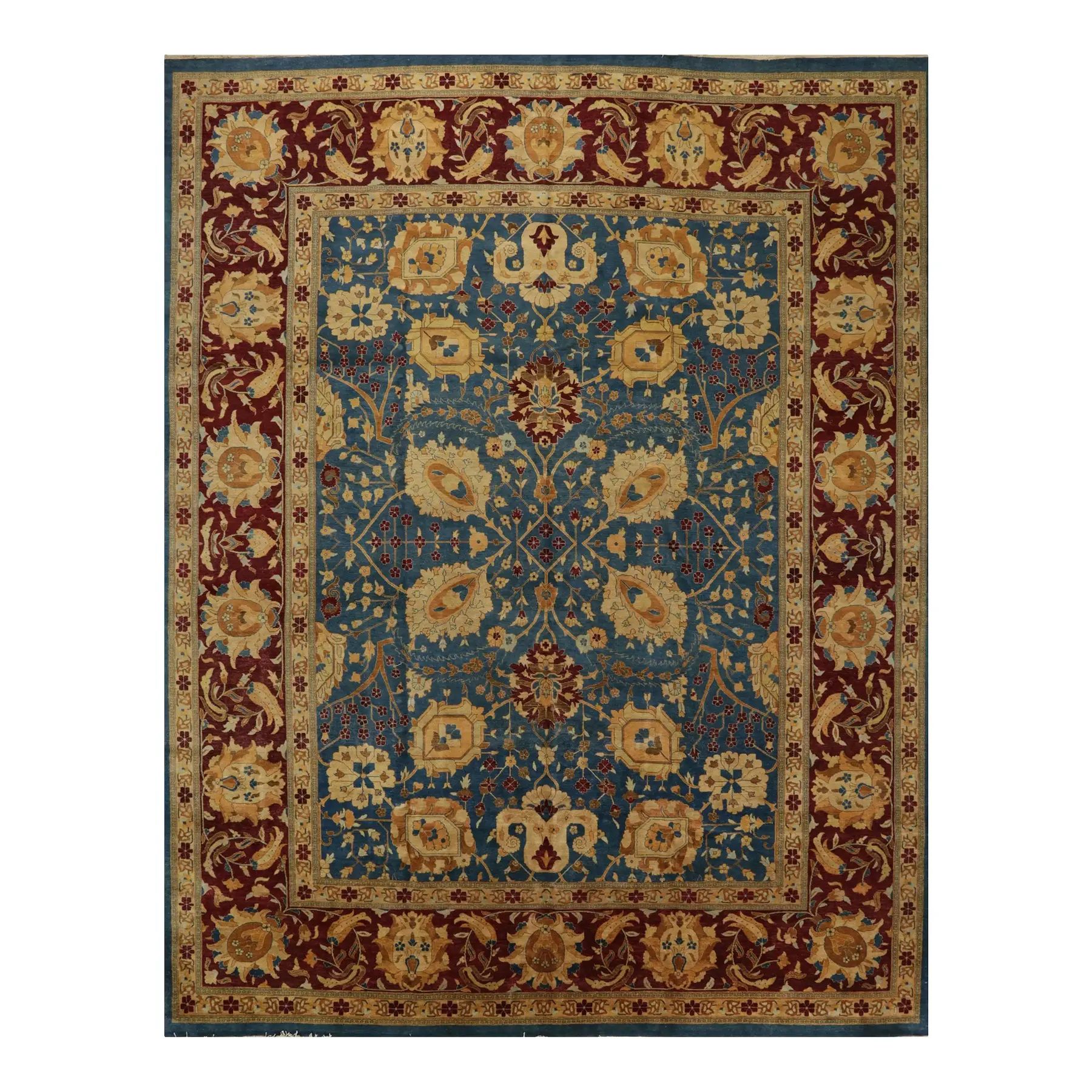 Handwoven Wool Oushak Style Area Rug, Floral & Geometric Motifs, 12’0″ x 15’3″