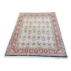 Handwoven Wool Persian Varamin Area Rug, 1990s Vintage Geometric Rug, 5'1"x6'7"