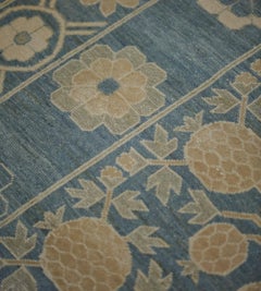 Handwoven Wool Khotan Rug, Blue Field with Pomegranate Design, Egypt