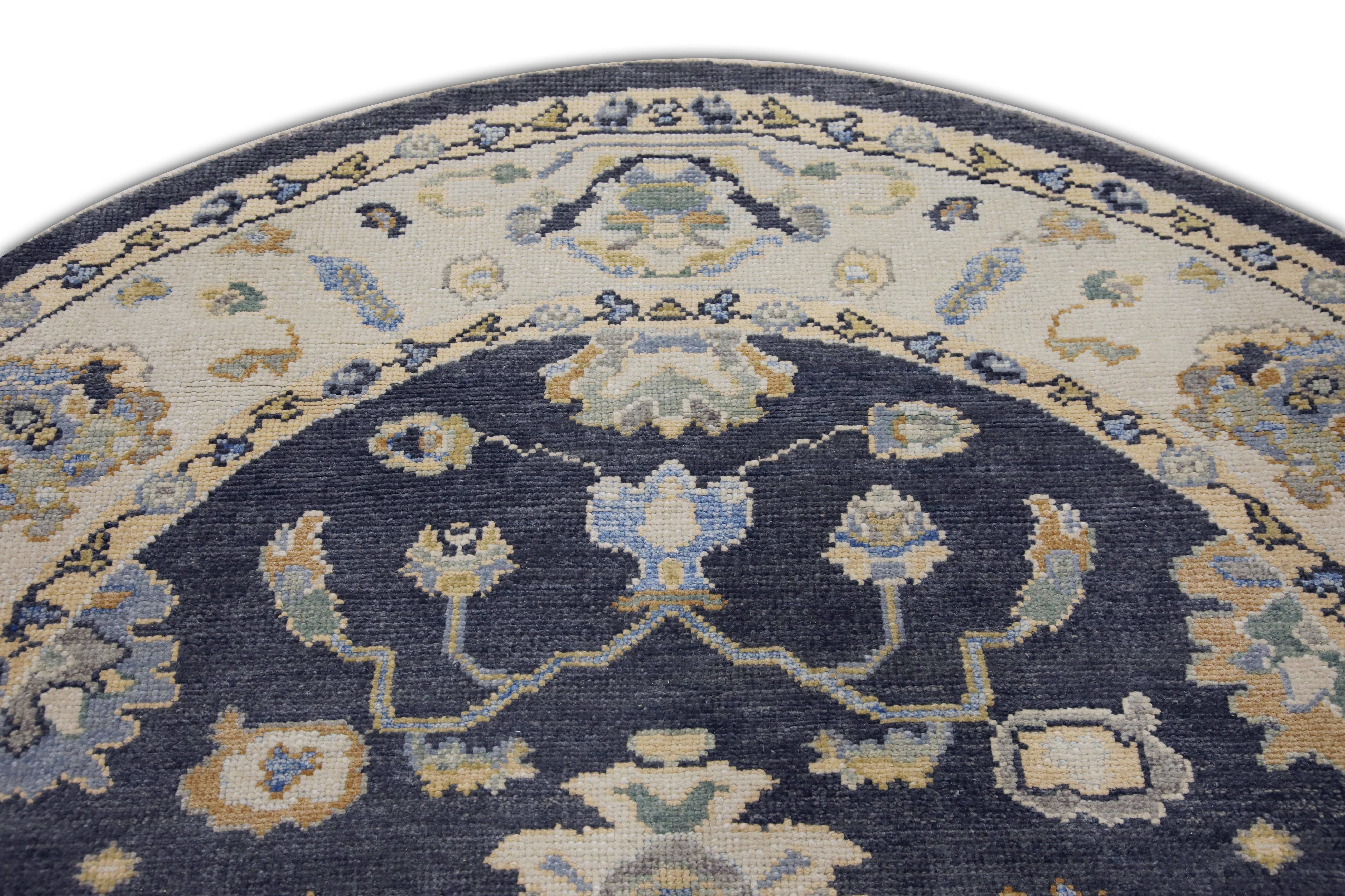 Modern Handwoven Wool Round Turkish Oushak Rug 6'5