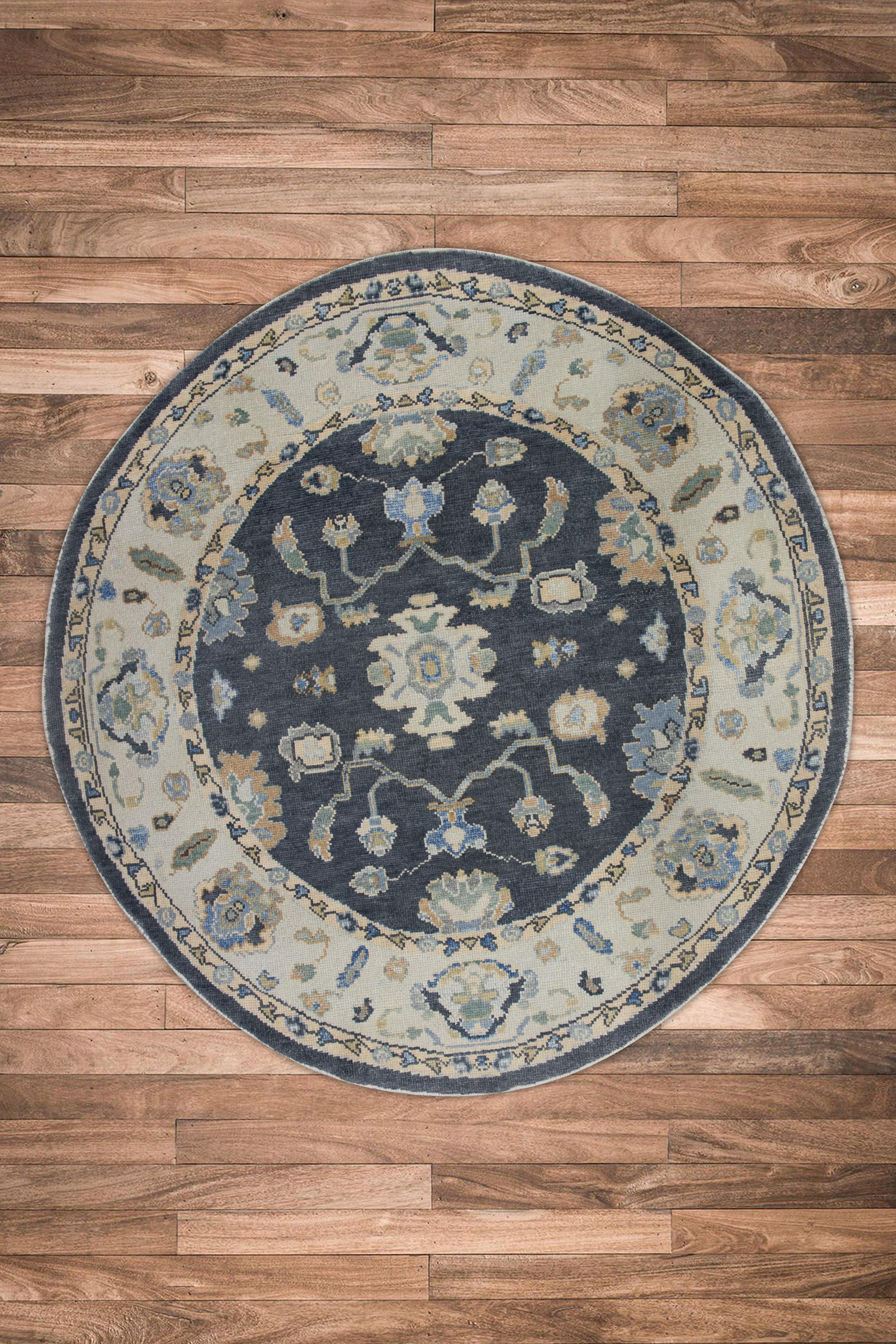 Handwoven Wool Round Turkish Oushak Rug 6'5