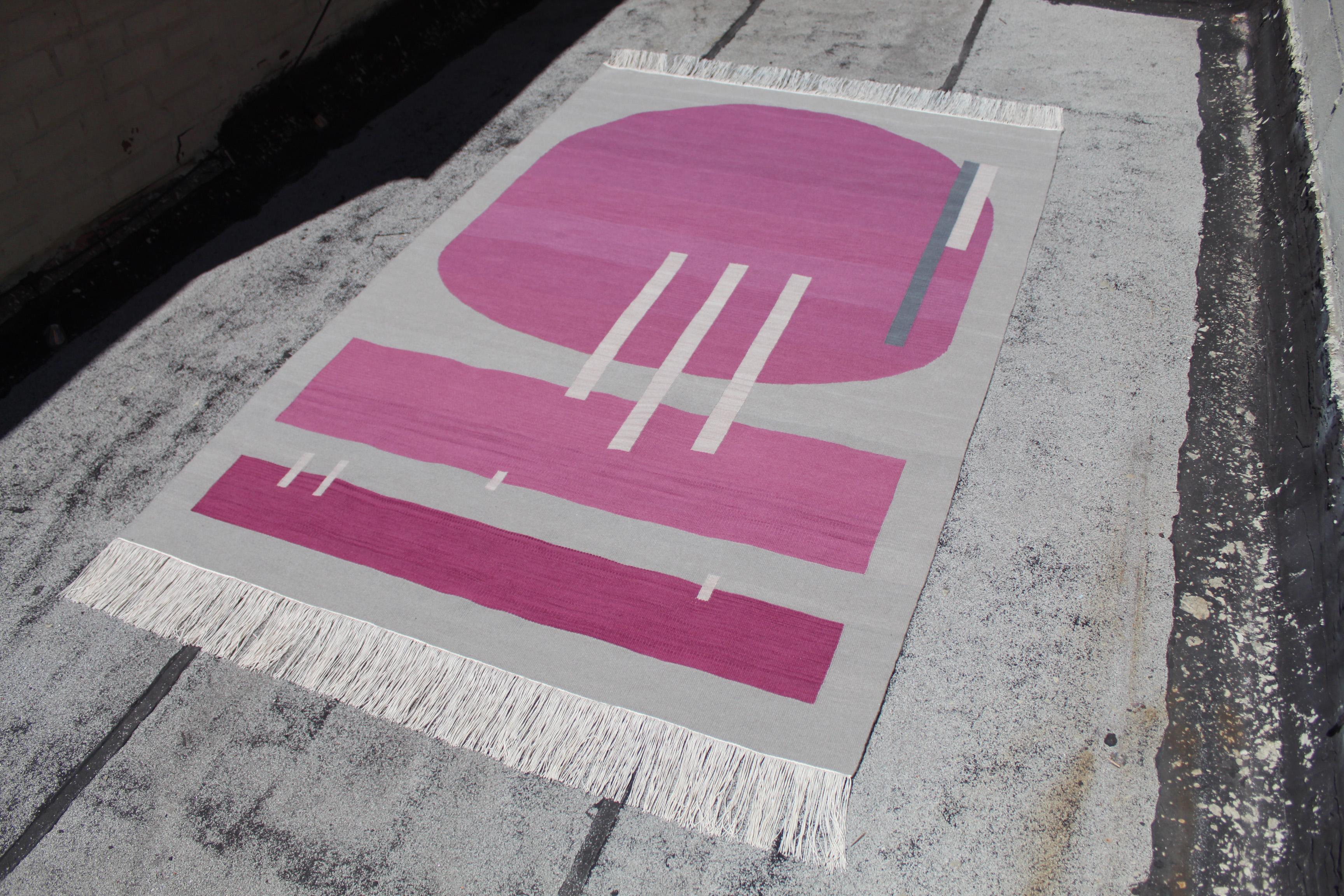 American Handwoven Wool Rug / Kilim, Grey & Jewel Tone, Natural Dye, by Andrew Boos For Sale