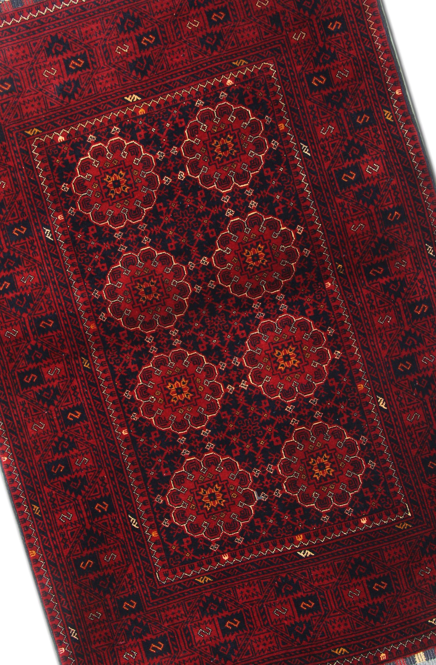 Afghan Handwoven Wool Rug Traditional Deep Red Carpet Rustic Area Rug For Sale