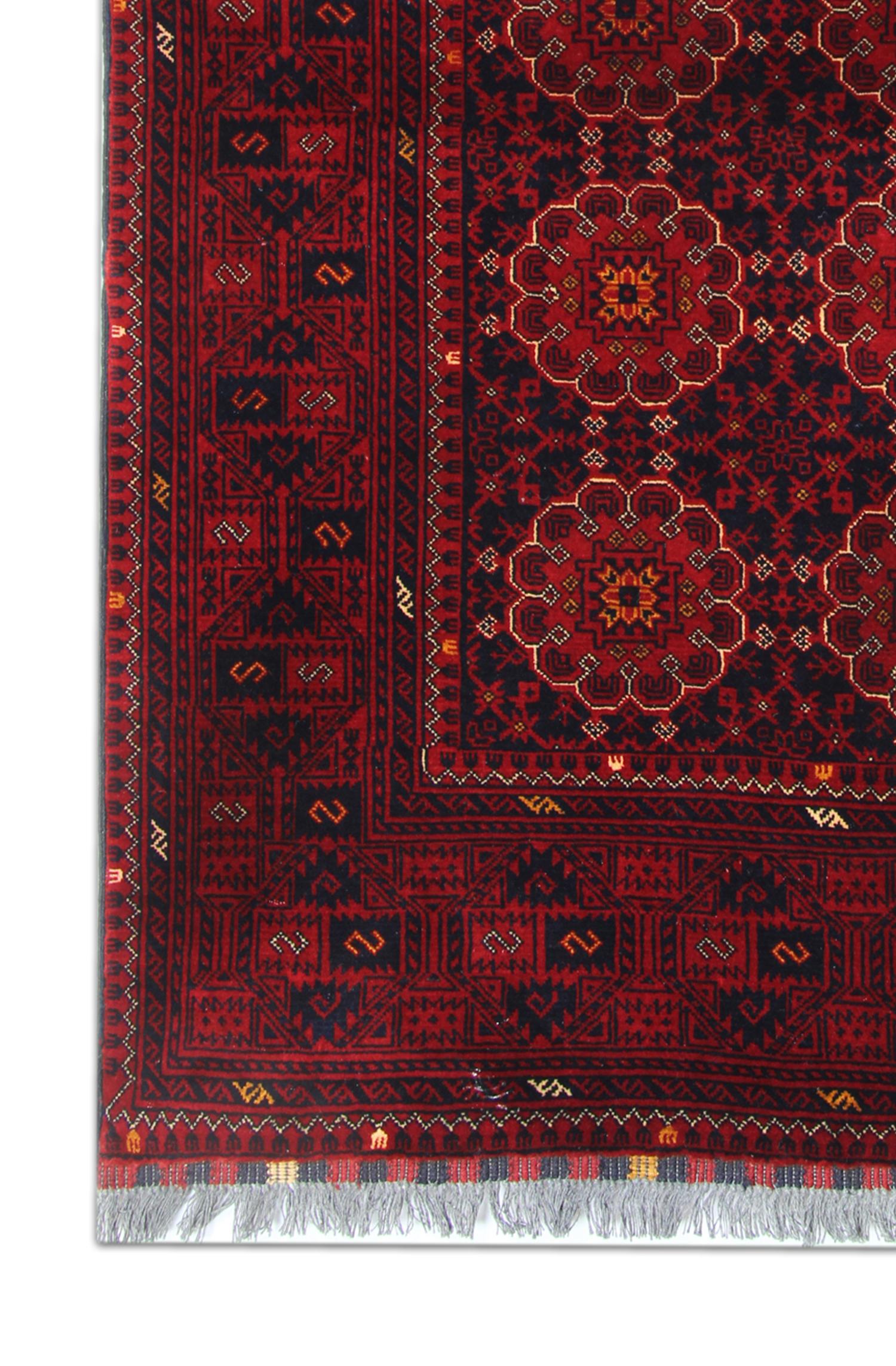 Hand-Knotted Handwoven Wool Rug Traditional Deep Red Carpet Rustic Area Rug For Sale