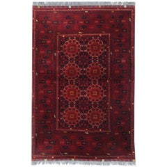 Handwoven Wool Rug Traditional Deep Red Carpet Rustic Area Rug