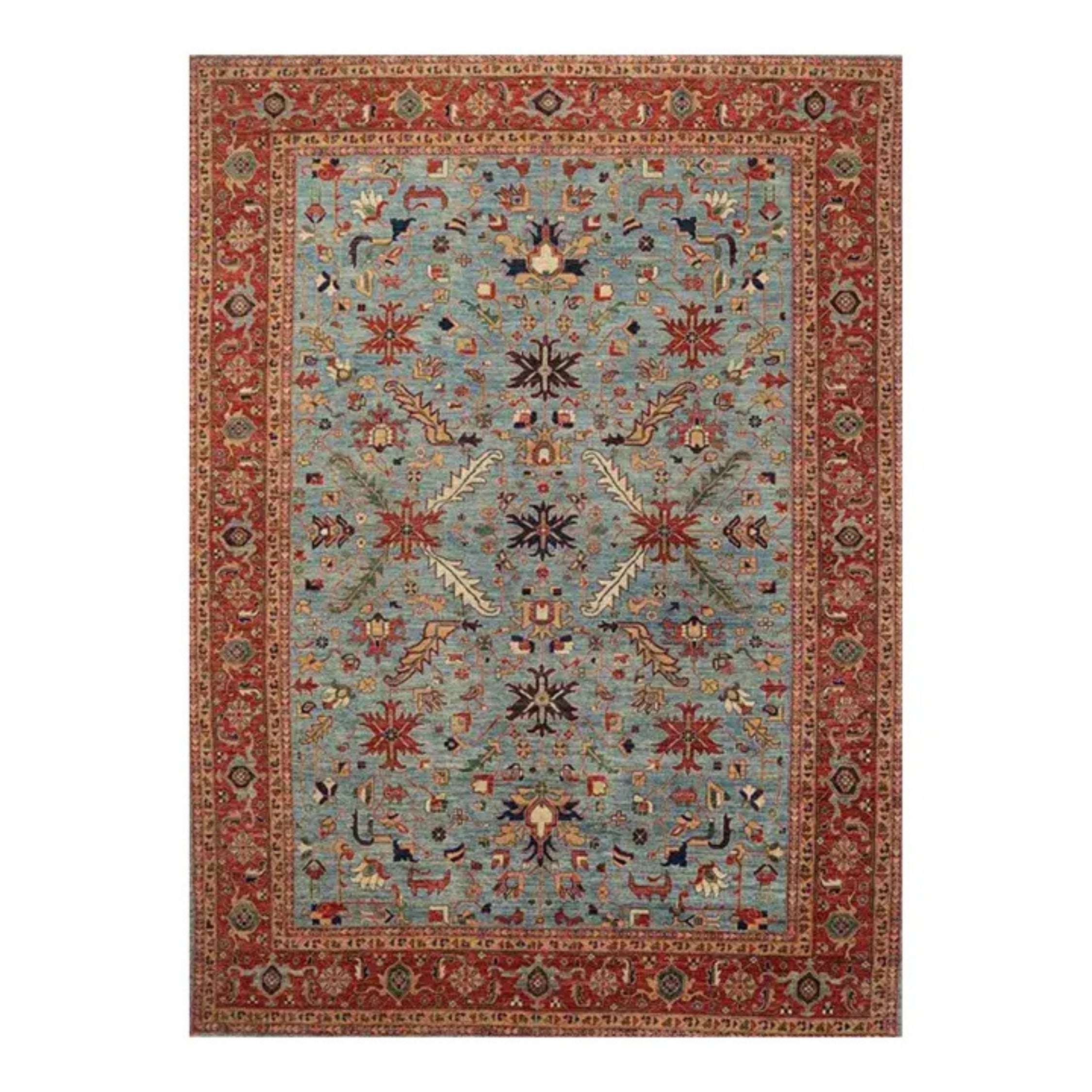 Handwoven Wool Serapi Style Area Rug, Geometric Medallion Carpet, 10′1″ × 13′10″