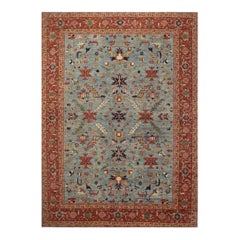 Handwoven Wool Serapi Style Area Rug, Geometric Medallion Carpet, 10′1″ × 13′10″