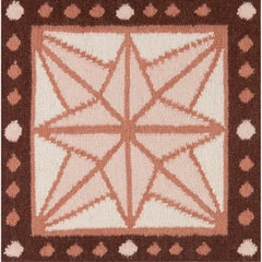 Handwoven Wool Star Rug, 15' x 20', Bisque Pink, Chocolate Brown and Eggshell