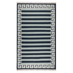Handwoven Wool Stripe Rug, 15' x 20', Sky Blue, Navy and Eggshell