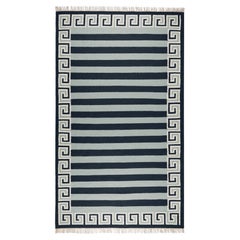 Handwoven Wool Stripe Rug, 5' x 8',  Sky Blue, Chocolate and Eggshell