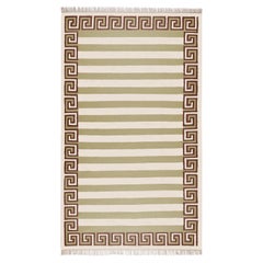 Handwoven Wool Stripe Rug, 8' x 10', Sage, Chocolate Brown and Eggshell