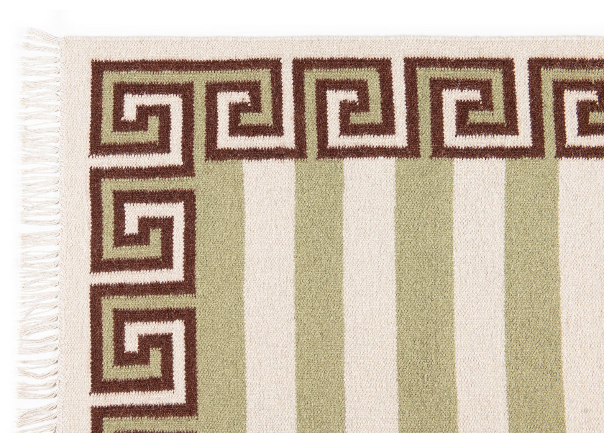 Handgewebter Wollteppich mit Streifen, 9' x 12', Sage, Chocolate Brown und Eggshell im Zustand „Neu“ im Angebot in Charlotte, NC