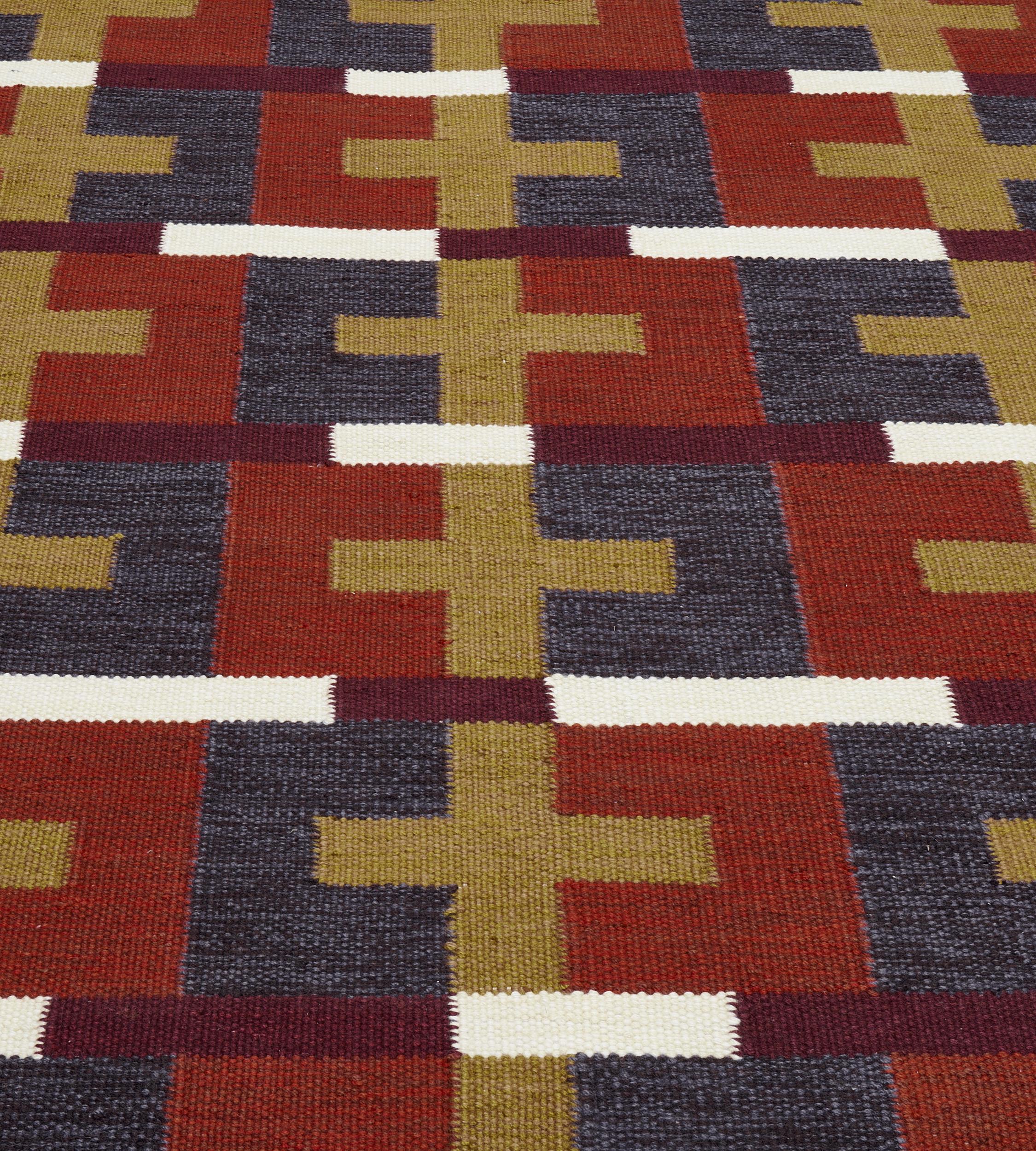 Indian Handwoven Wool Swedish Inspired Contemporary Flatweave For Sale