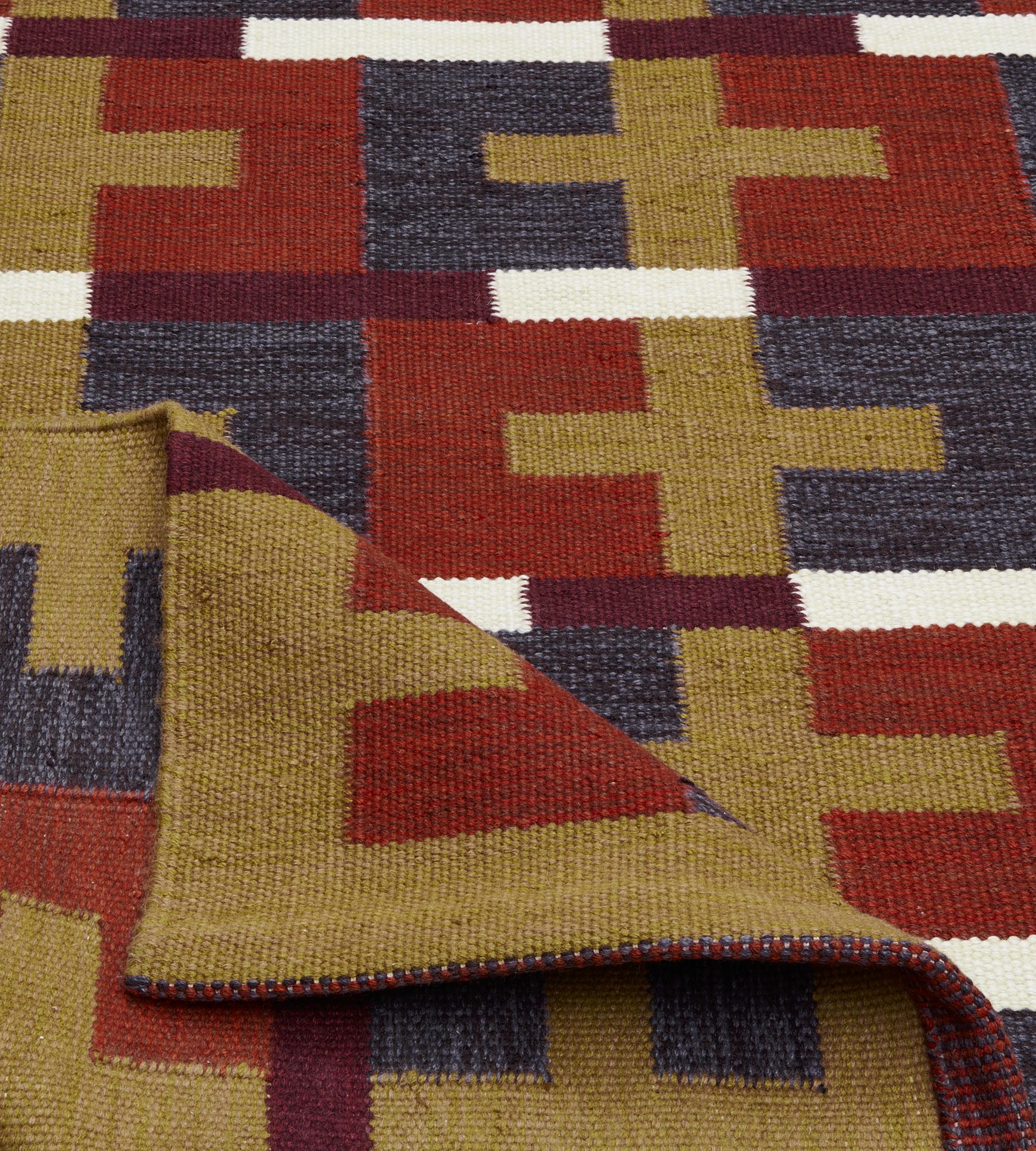 Hand-Knotted Handwoven Wool Swedish Inspired Contemporary Flatweave For Sale