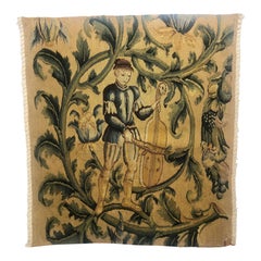 Handwoven Wool Tapestry Fragment, Male Figure Playing Cello