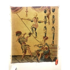 Handwoven Wool Tapestry Fragment, Musicians & Tightrope Walker, 1990s
