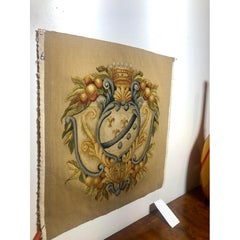 Handwoven Wool Tapestry Fragment with Heraldic Crest, 1990