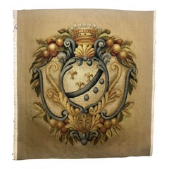 Handwoven Wool Tapestry Fragment with Heraldic Crest, 1990