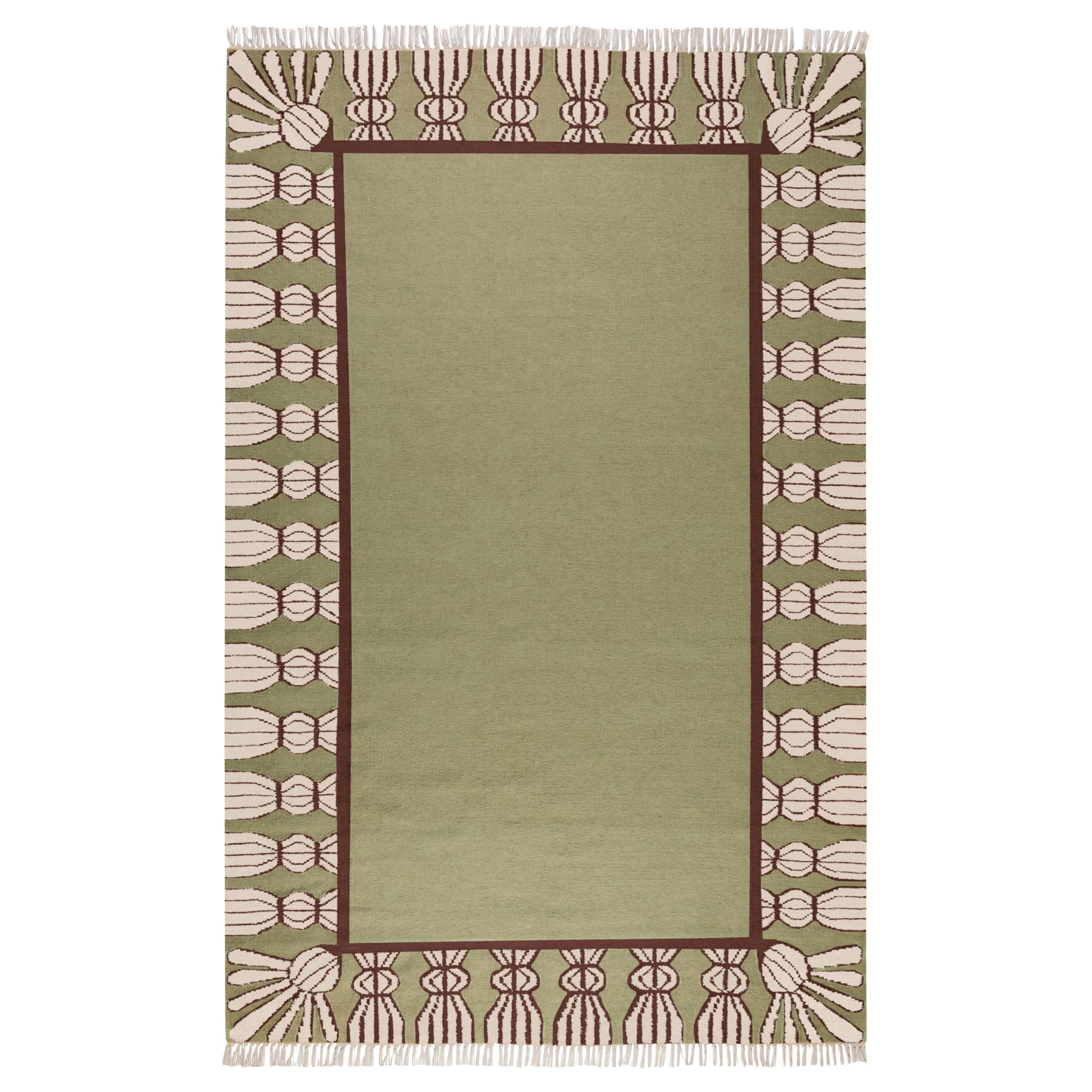 Handwoven Wool Tassel Rug, 15' x 20', Sage, Chocolate and Eggshell