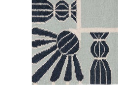 Handwoven Wool Tassel Rug, 15' x 20', Sky Blue, Navy, and Eggshell