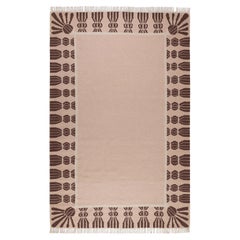 Handwoven Wool Tassel Rug, 5' x 8', Bisque Pink, Chocolate Brown and Eggshell