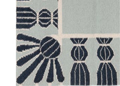 Handwoven Wool Tassel Rug, 5' x 8', Sky Blue, Navy, and Eggshell